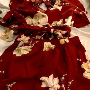 Two pice floral dress up set beautiful color red